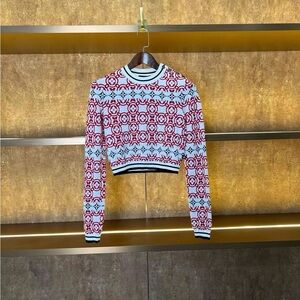 Authentic Louis Vuitton Red and White Monogram Knit Sweater
